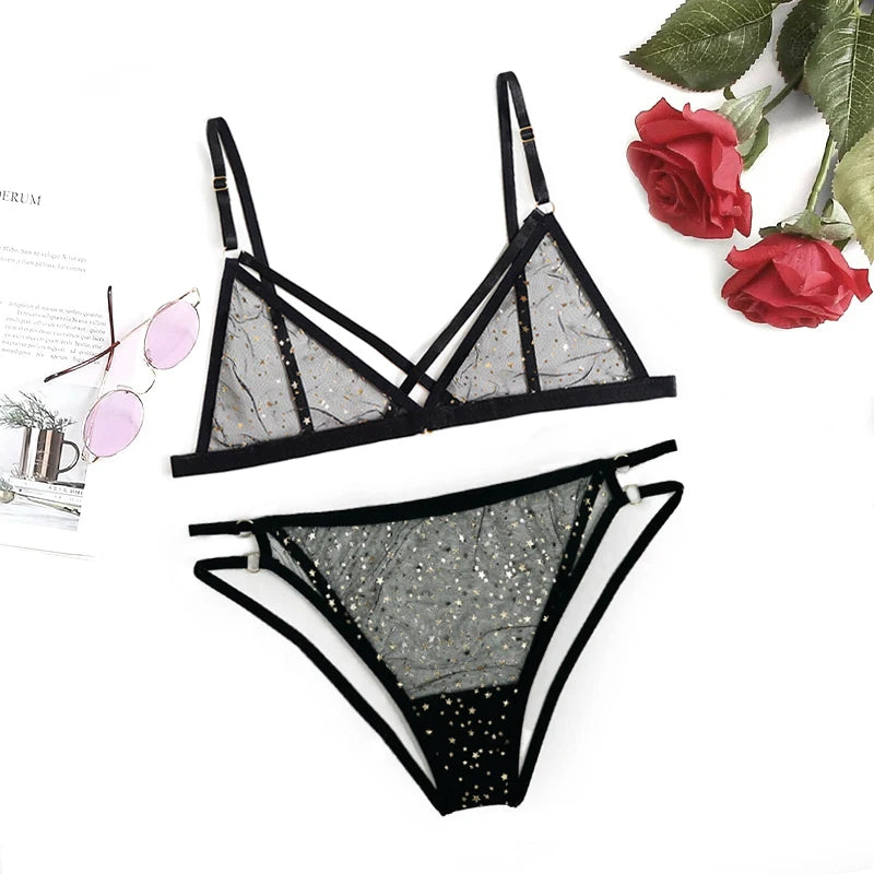 LEECHEE Transparent Sexy Lingerie Set Lace Sexy For Women Gauze Underwear Sexy Bra And Panty Set Erotic Ladies Underwear Set