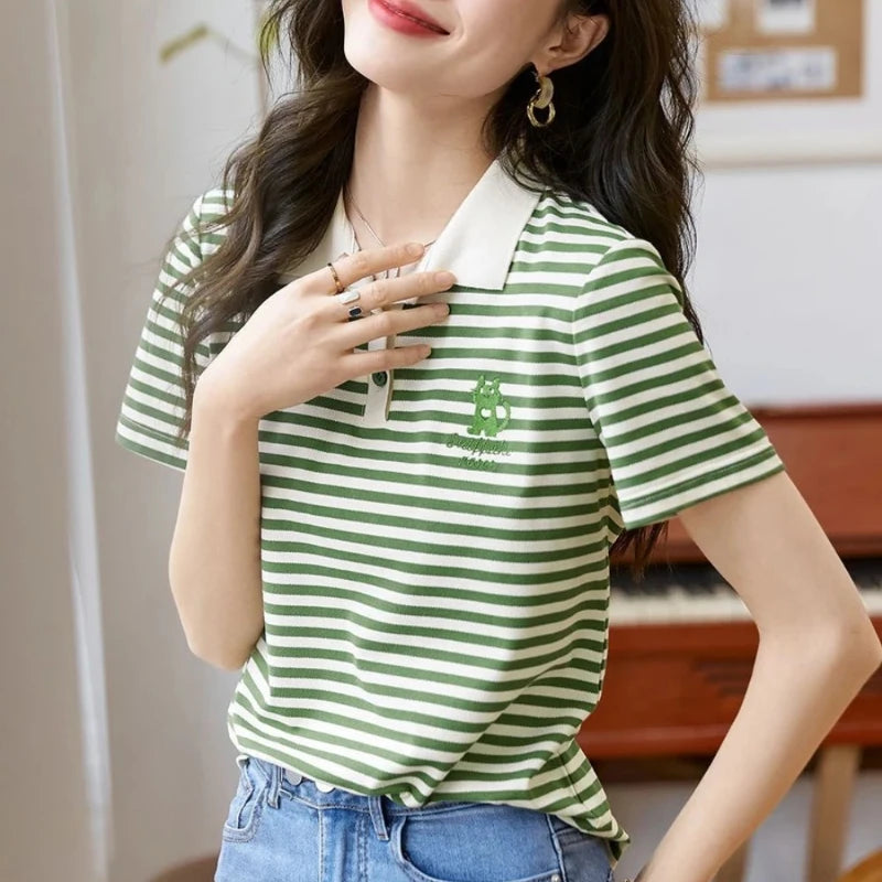 Summer Outfit Female Tee Slim Women's Polo Short Sleeve T-shirt Y2k Fashion Clothing Trend 2025 Basic Casual Tops Sales T-shirts