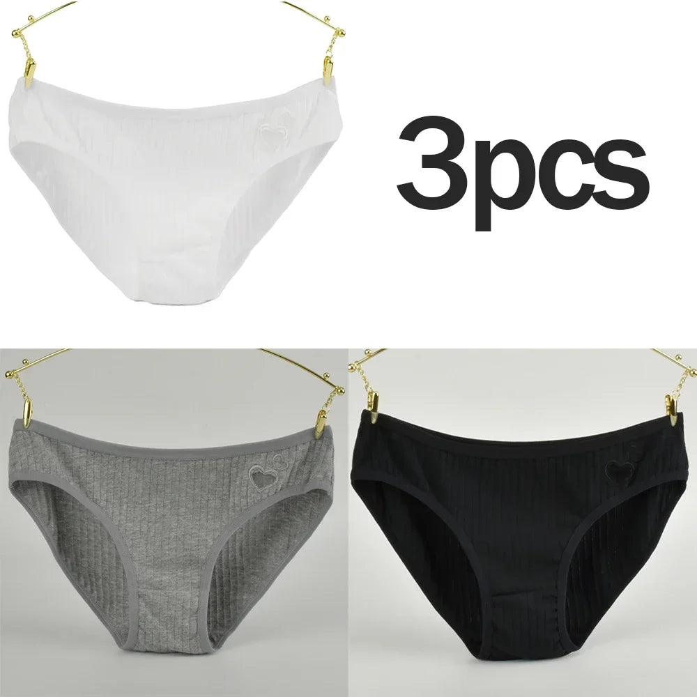 3Pcs Women's Cotton Briefs Underwear Hollow Heart Panties Woman Soft Breathable Female Panties Intimate Lingerie Underpants New
