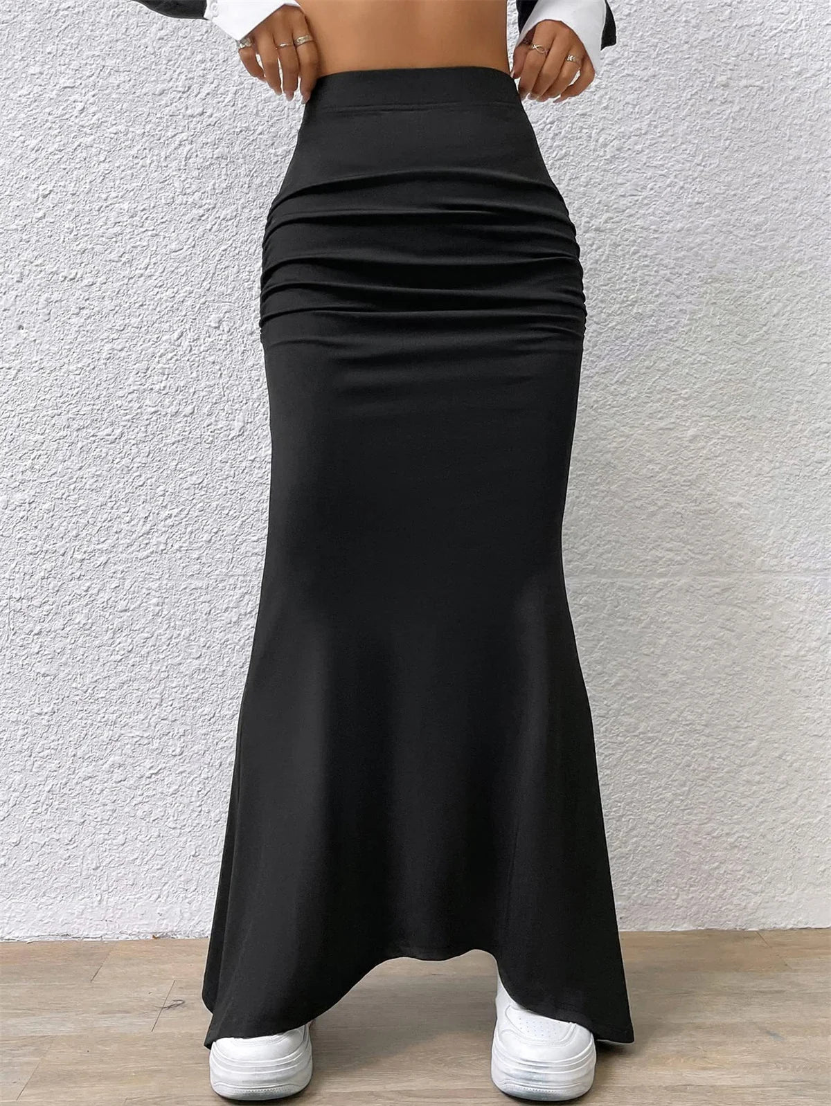 Women Solid Slim Fishtail Skirt Spring Summer New In Elegant Fashion High Waist Fold Skirts Lady Causal Street Short Dress Sexy