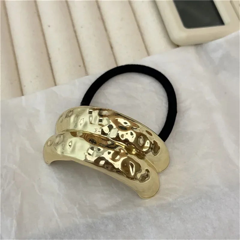 Fashion Punk Hair Bands Metal Irregular Double-Layer Elastic Hair Scrunchies Hair Rope Women  Ponytail Holder Hair Accessories