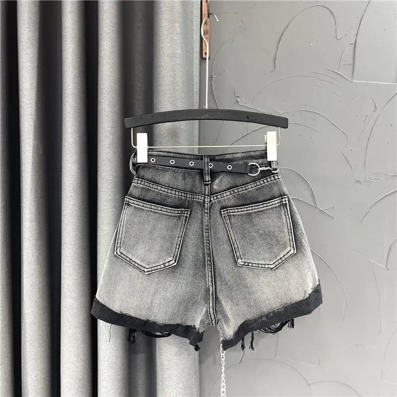 female fashion casual summer cool women denim booty Shorts high waists fur-lined leg-openings sexy short Jeans in gray