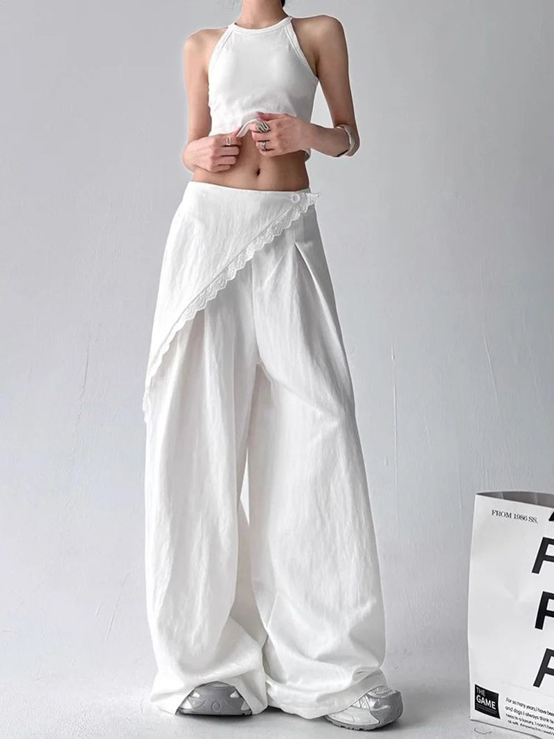 Zoki High Waist Streetwear Loose Pant Women Vintage Loose Design Wide Leg Trousers Casual All Match Summer Bf Hip Hop Pants New