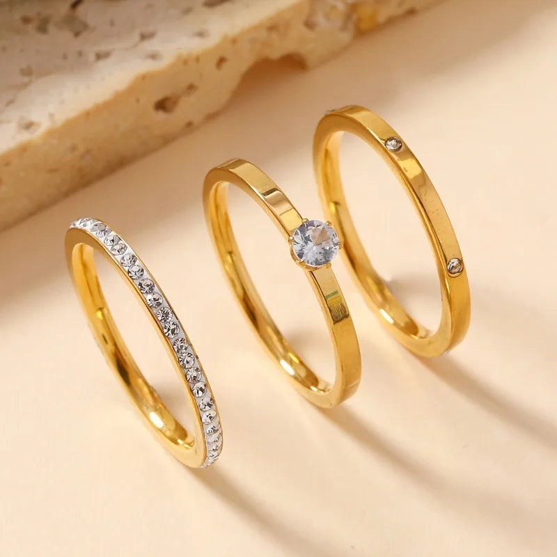 316L Stainless Steel Ring Set For Women 2025 New Trendy Luxury Zircon Finger Jewelry Accessory