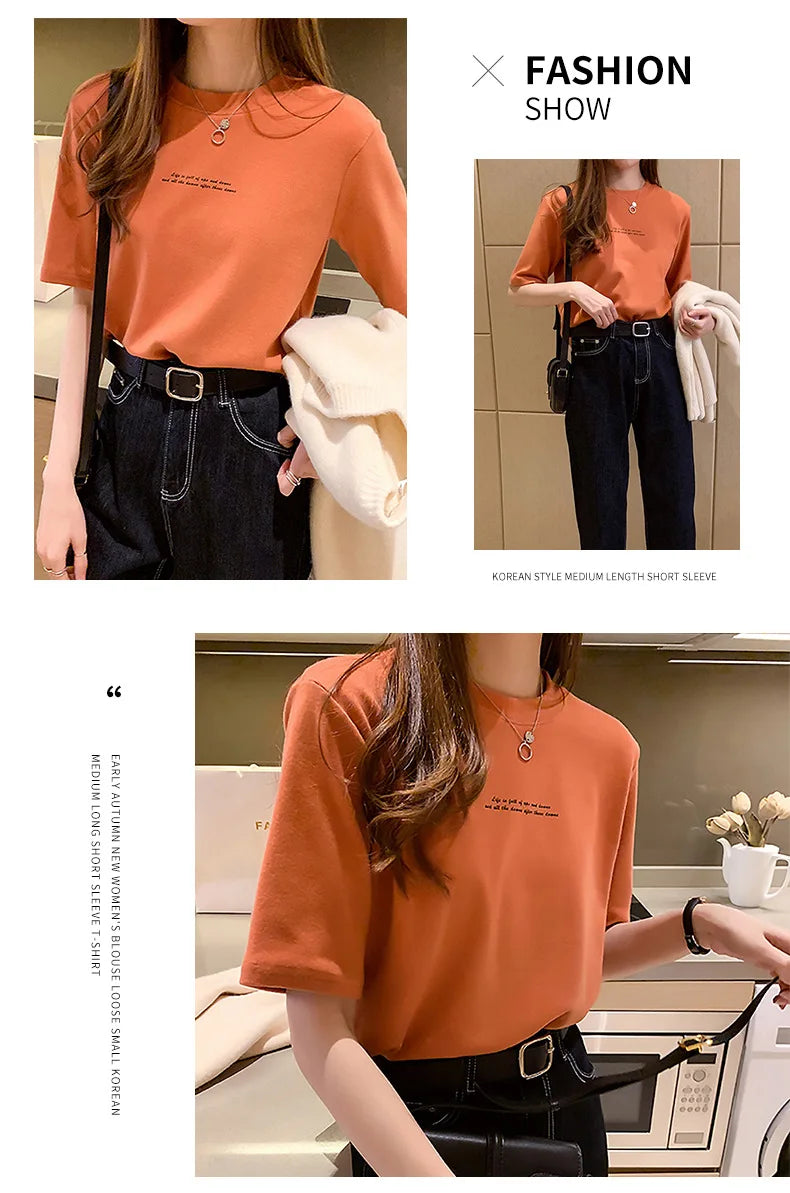 2024 Summer New Style Women's Short Sleeve T-Shirt Loose Fit Korean Version Round Neck Base Layer Top Trendy Women's T-Shirt