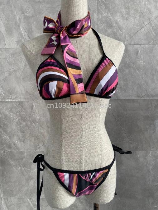 Luxury Design Women's Scarf Bikini Set Italy Designer Brand Scarf Strapless Swimsuit