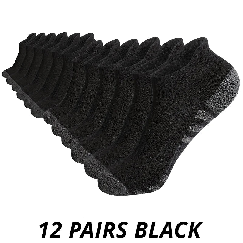 12 Pairs Men's Mesh Breathable Sports Ear Lifting Socks All Season Solid Color Low Cut Casual Mens Short Tube Socks