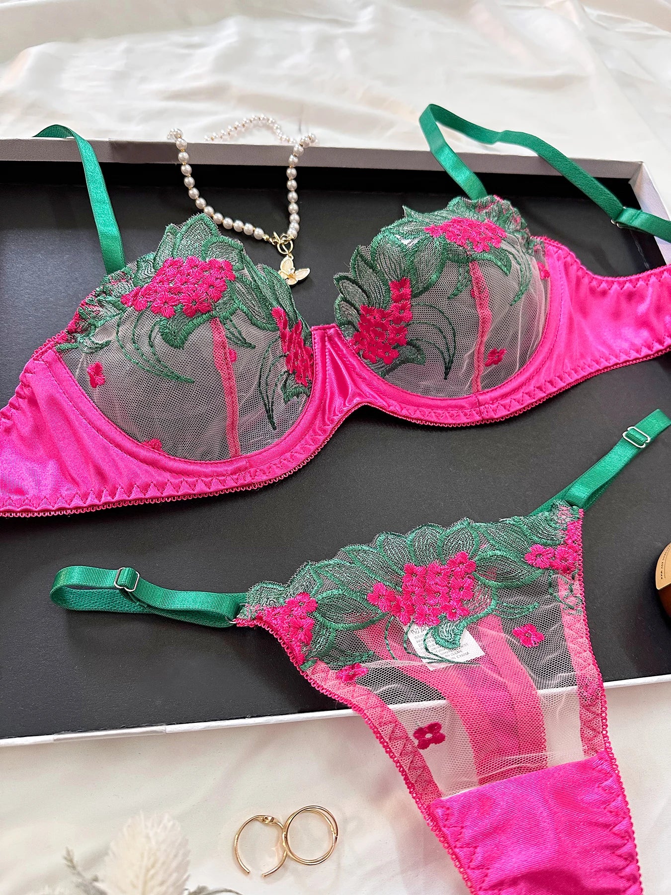 Ellolace Fancy Lingerie Floral Lace Bra Set Bilizna Luxury Well-Looking Underwear Sexy Erotic Fairy Fine Lace Exotic Sets