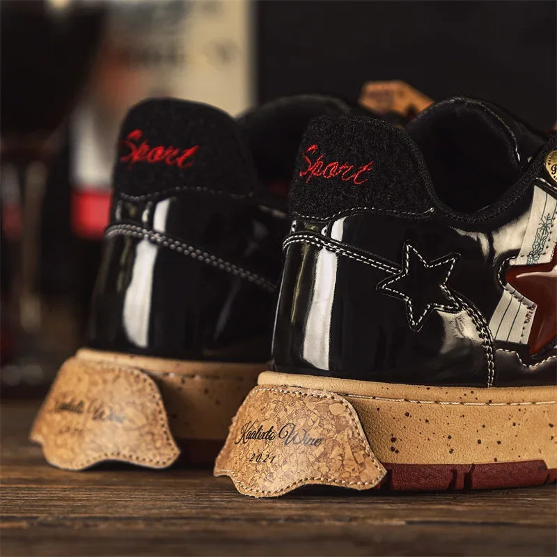 Trendy Red Wine Star Shoes 2024 Spring New Men's Casual Shoes Versatile Vintage Couple Shoes Male Genuine Leather Footwear