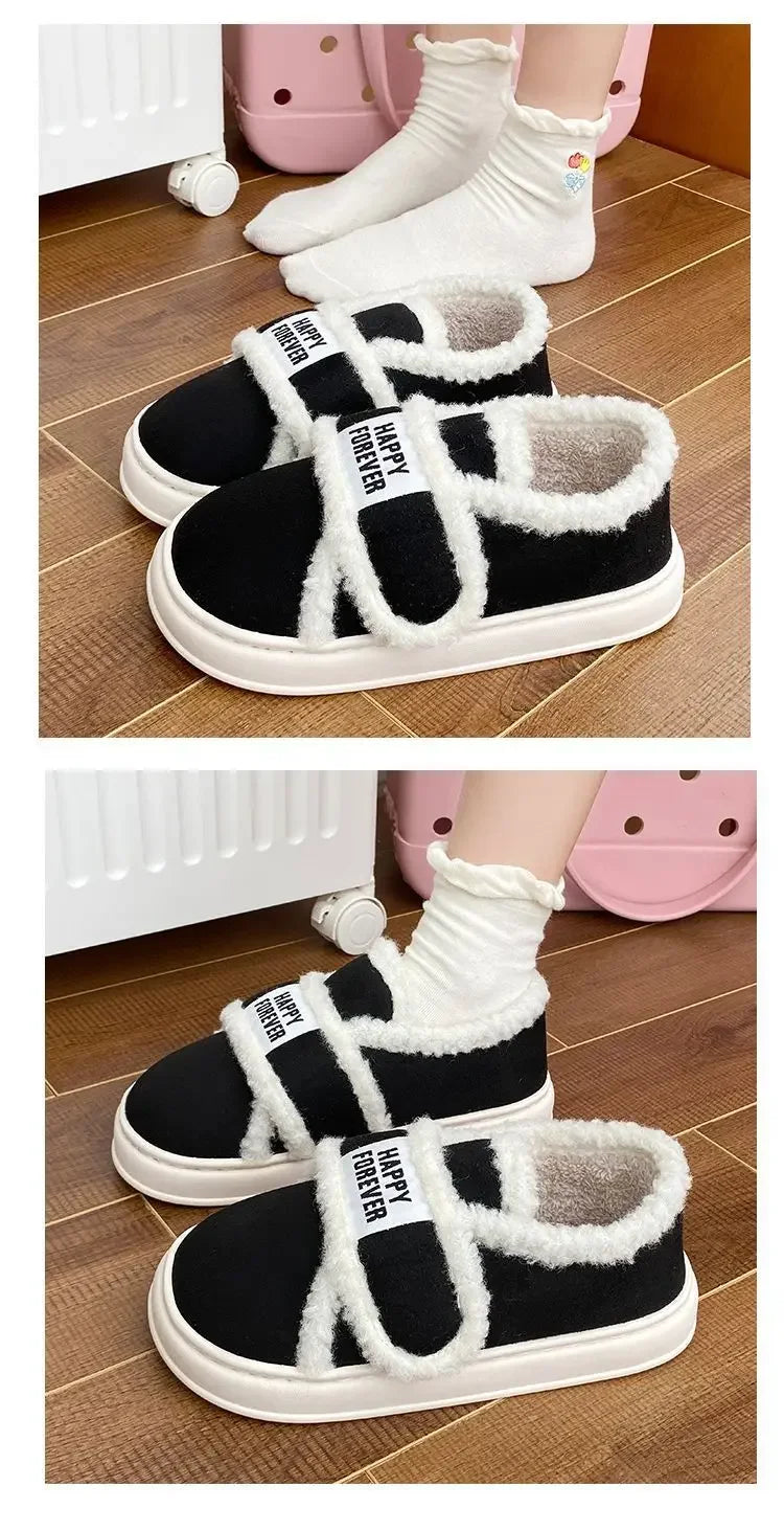 Thick-Soled Cotton Slippers For Women Winter Indoor Home Use Non-Slip Fleece-Lined Warm Cotton Shoes Outerwear Winter