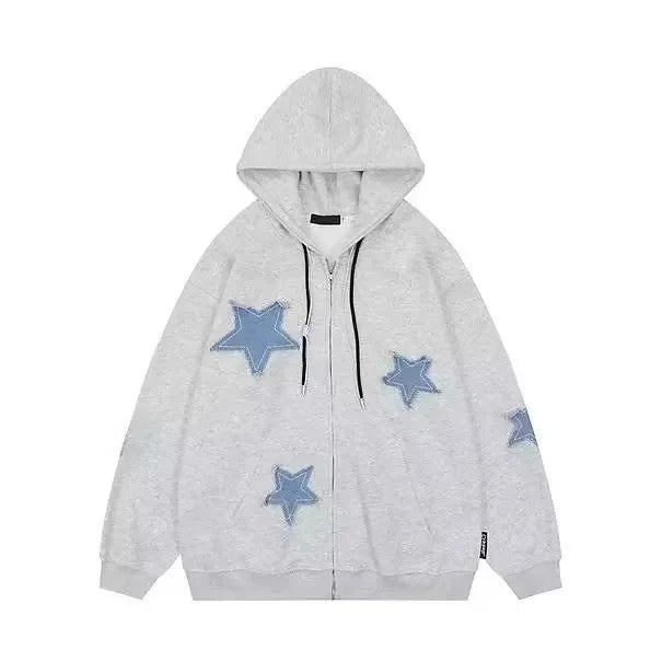 Vintage Star Print Hooded Sweatshirt Unisex Loose Fit Fashion Jacket For Men Women Ideal For Couples