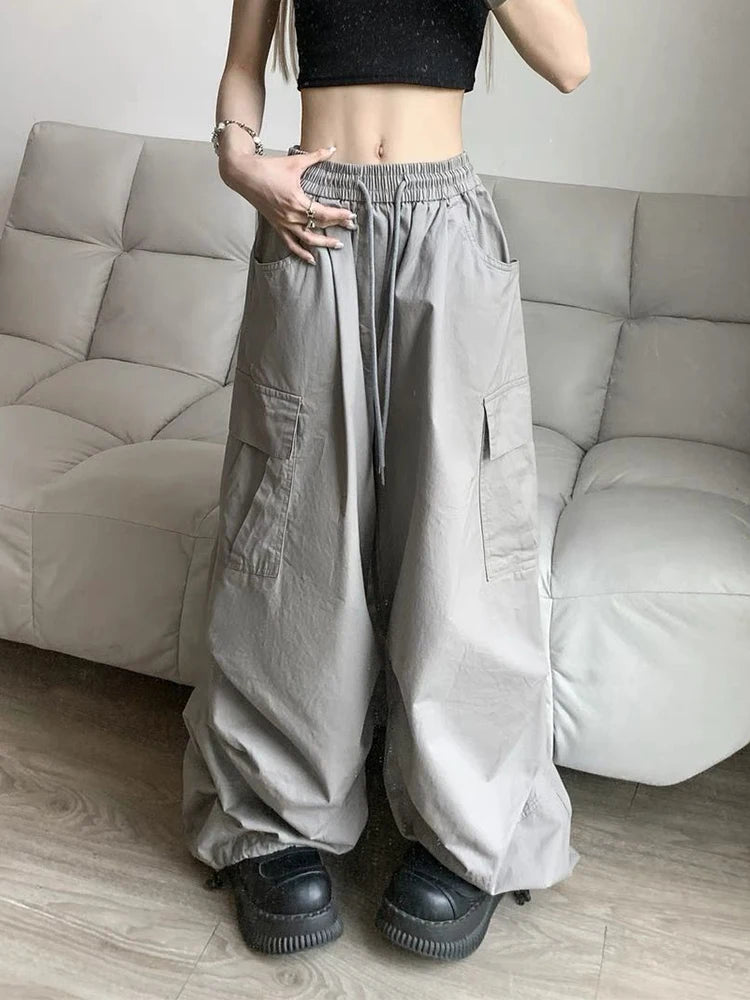 Zoki Loose Vintage Y2K Cargo Pants Women Streetwear American High Waist Trousers Casual Big Pockets Bf Retro Harajuku Pants New