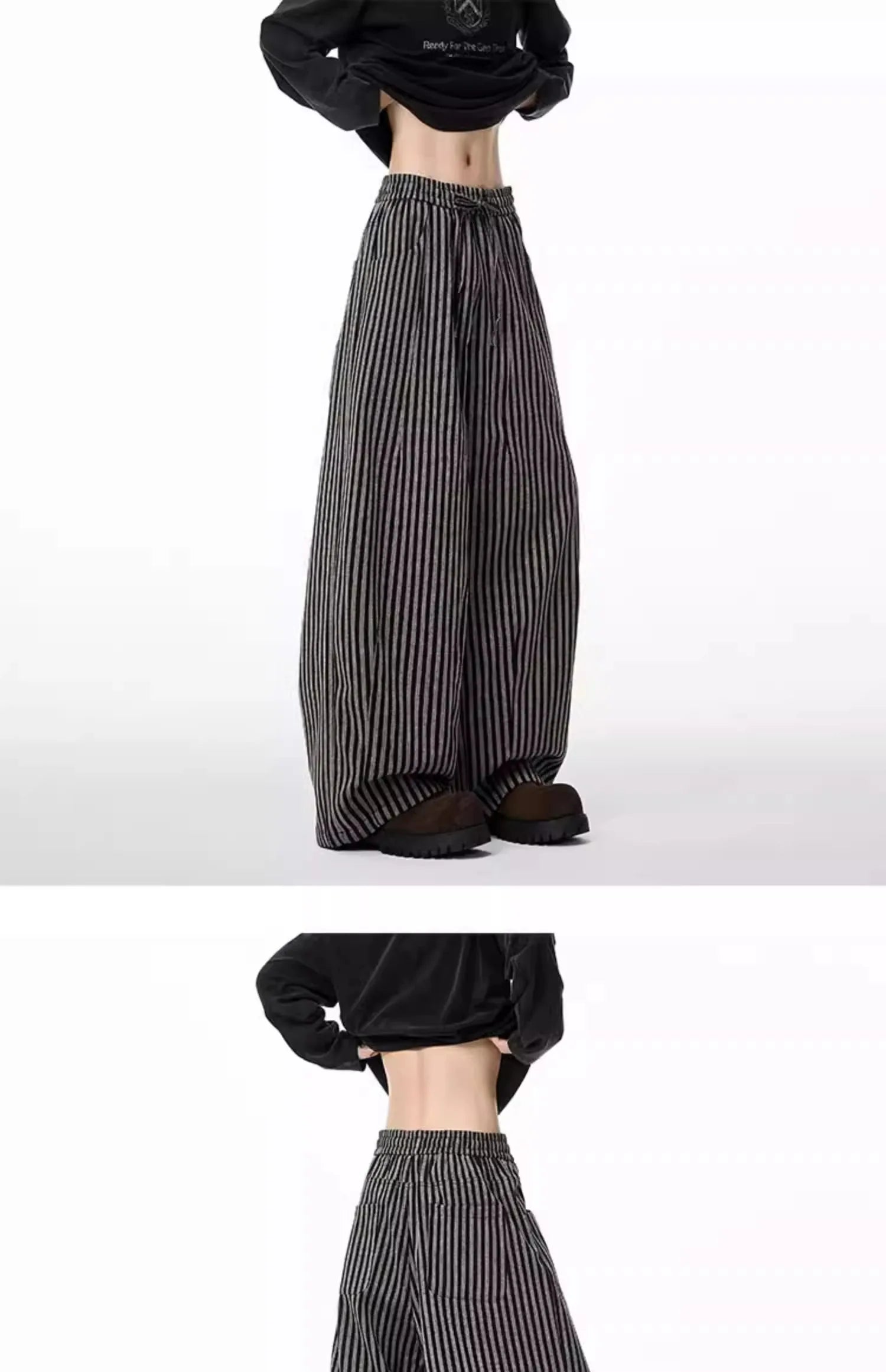 Women's Black Gothic Striped Long Pants Baggy Sweatpants Harajuku Y2k Emo Vintage Oversize Trousers Japanese 2000s Style Clothes