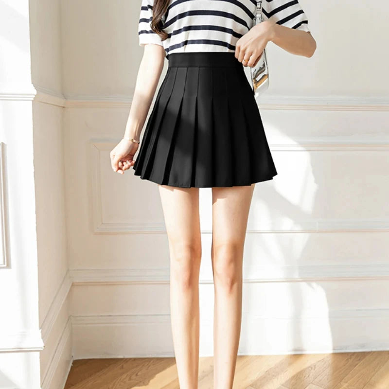 White Women Pleated Skirts Summer High Waist Zipper Girls Dancing JK Mini Skirts Black Fashion Student A Line Faldas 2024