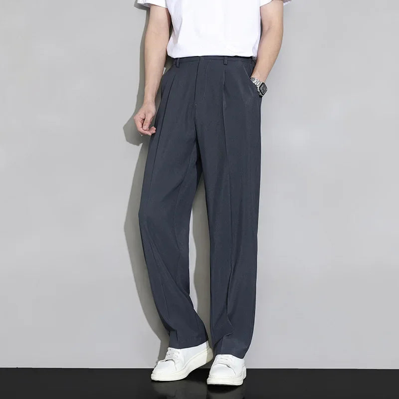 Summer Solid Color Fashion Straight Pants New Man High Street Casual Zipper Pockets Button Loose Korean Style All-match Trousers