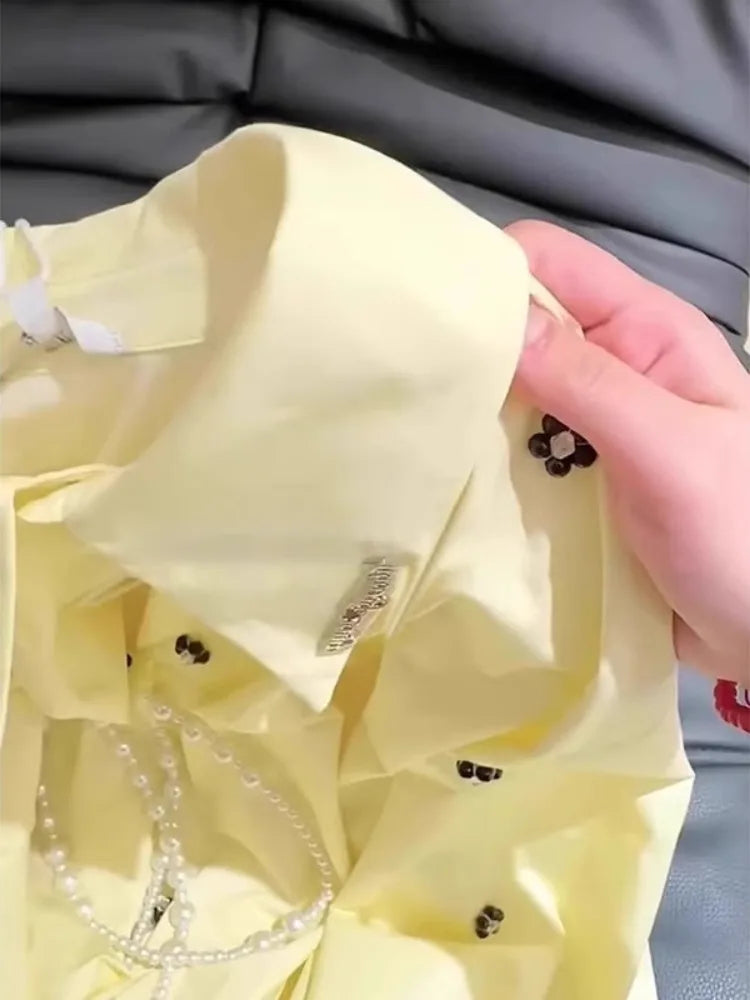 Women's Look Younger Instantly Elegant Shirt Turn-down Collar Long Puffy Sleeve Cropped Blouse Spring Casual Office Lady Blouse