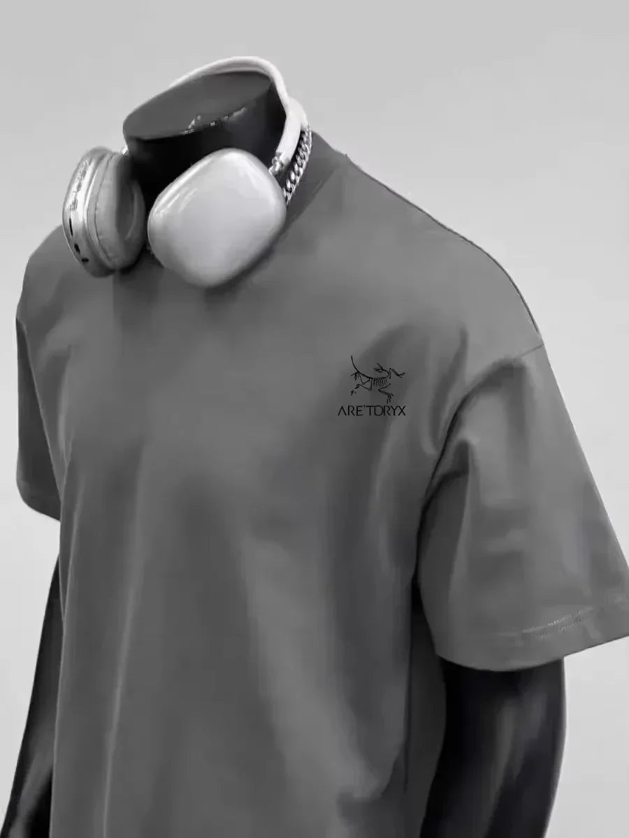 Men's Minimalist Cotton T-Shirt Skeleton Contrast Print Streetwear Top Gray Crew Neck Summer Graphic Tee