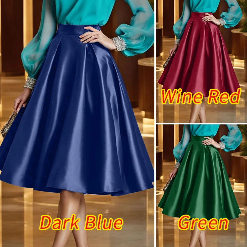 ZANZEA Vintage Solid Color Skirt Women Pleating Swing Jupe Party High Waisted Faldas Casual Loose Satin Silk A-line Overskirts