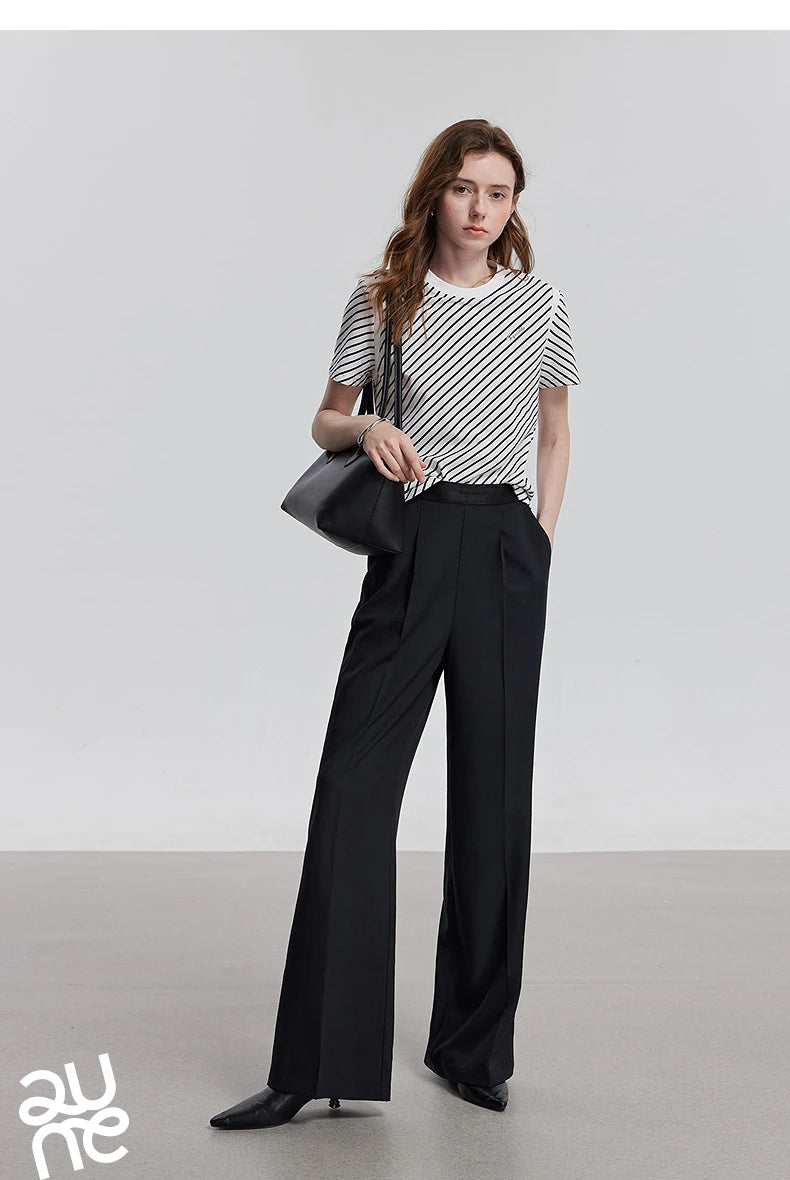 TOYOUTH Women Short Sleeve Striped T shirt 2025 Spring New Tops 8521021