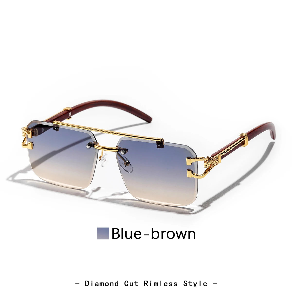 Ruiao Rimless Pilot Luxury Designer Brand Square Sunglasses Diamond Cut Shades UV400 Frameless Eye Glasses for Men And women