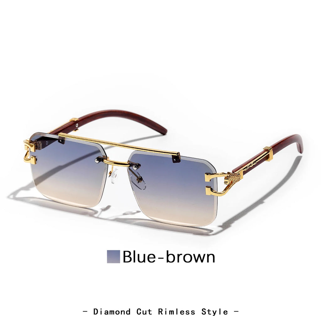 Ruiao Rimless Pilot Luxury Designer Brand Square Sunglasses Diamond Cut Shades UV400 Frameless Eye Glasses for Men And women