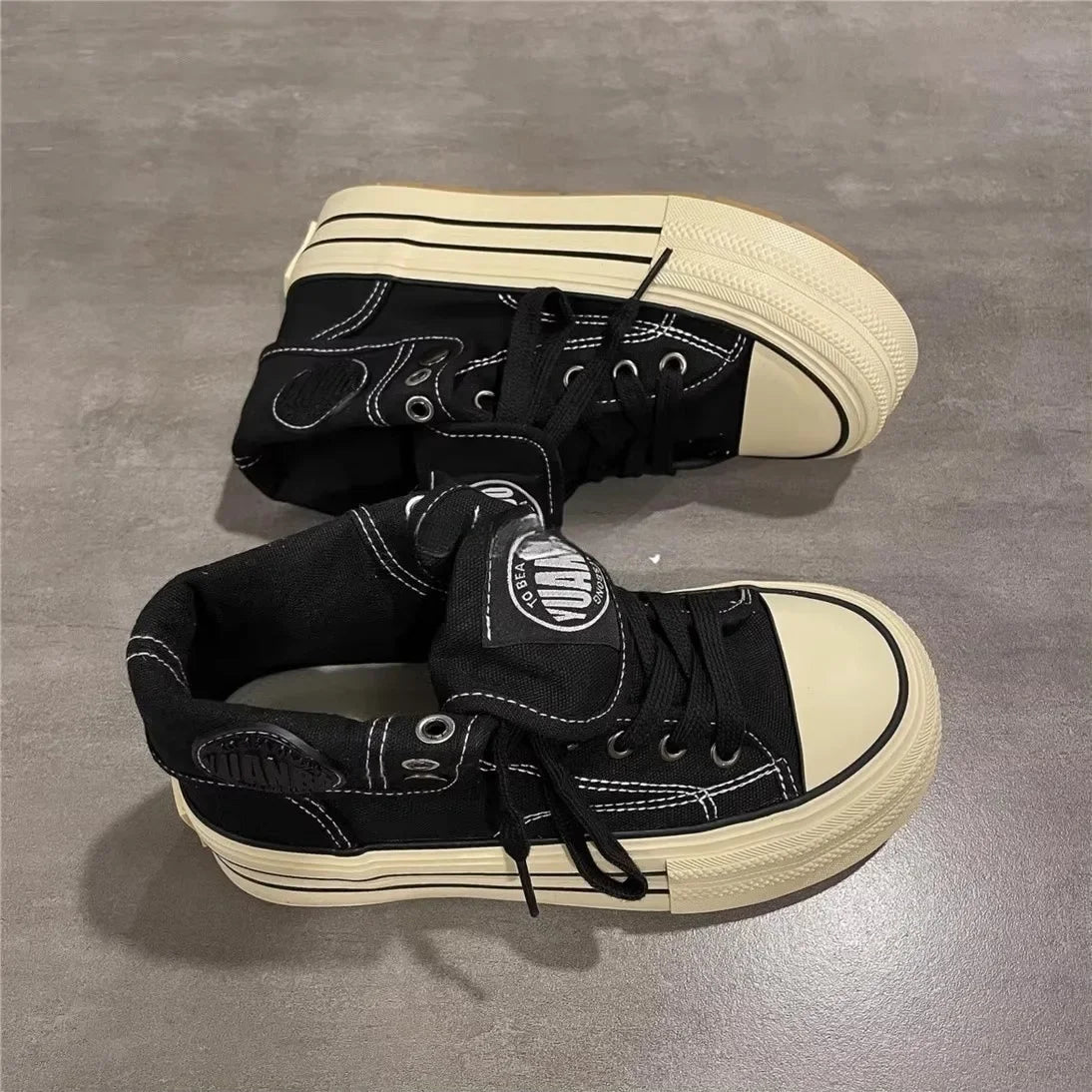 Women's High Top Thick Bottom Canvas Shoes Spring New Style Student Retro Heightening Casual Board Shoes Rubber Outsole