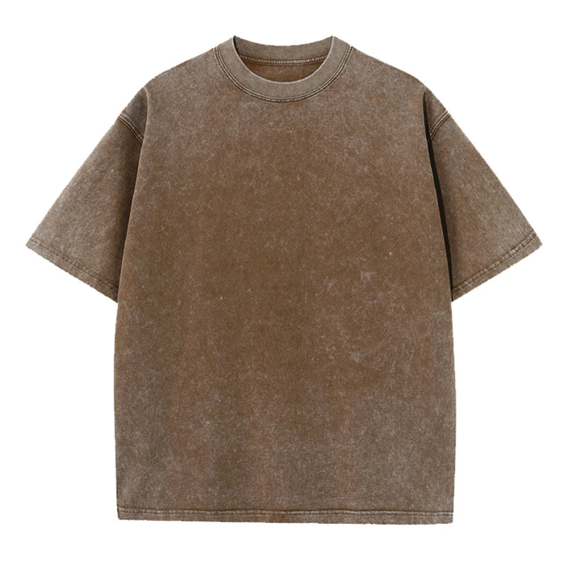 T-shirt for Men Cotton Loose O-Neck Solid Color Men's Casual Vintage Short Sleeve Tees Tops Hip Hop Streetwear Washed Tshirts