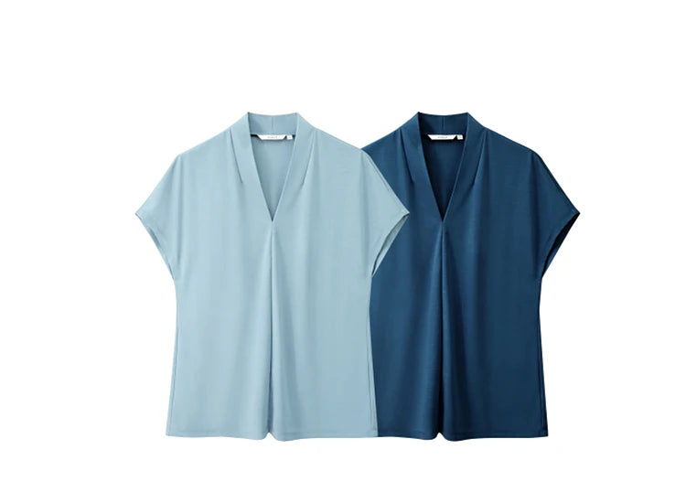 AMII Minimalism 2023 Summer Women's T-shirt Classic Style Casual V-neck Short Sleeve Solid Stretch Female Tops & Tees 12312013