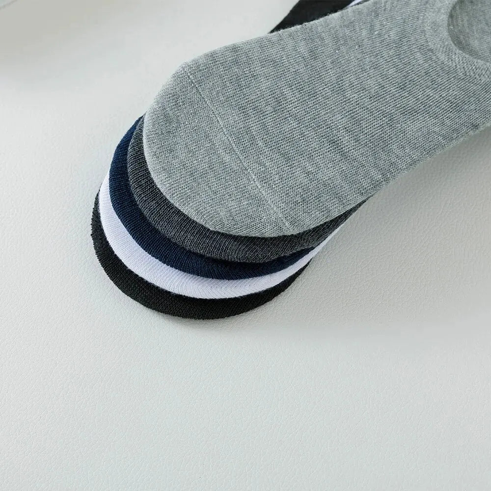 5 Pairs of MEN'S Invisible Socks and Slippers Boat Socks, Cotton Silicone Anti Slip Summer Solid Color MEN'S Ankle Socks
