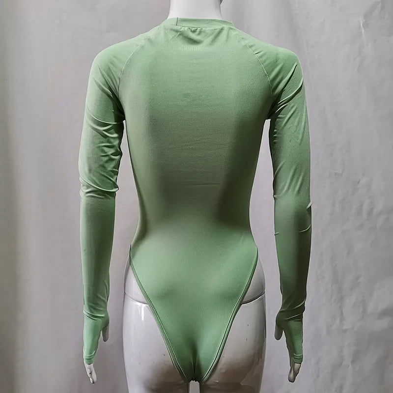 Women High Waist Jumpsuit Sexy Long Sleeve Bodysuit Club Top Goth Clothing Mock Neck Solid Costume Streetwear Party Body Outfit