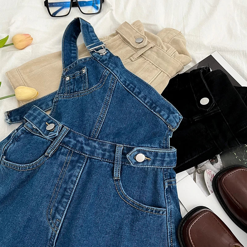 Casual Denim Jumpsuits Women Spring Summe Retro Short  Fashion  One-shoulder Wide Leg Pants 2024 New Cool Girls Streetwear