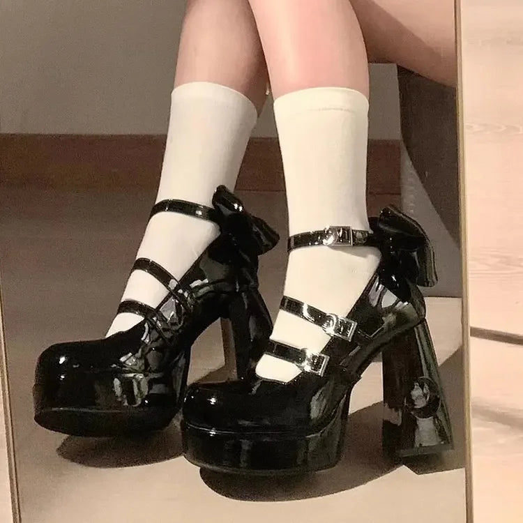 Mary's Spring New Women's Fashionable Thick Heel Bow Hollow Out Line Toe Flats Summer Season Flat Heel Women's Shoes