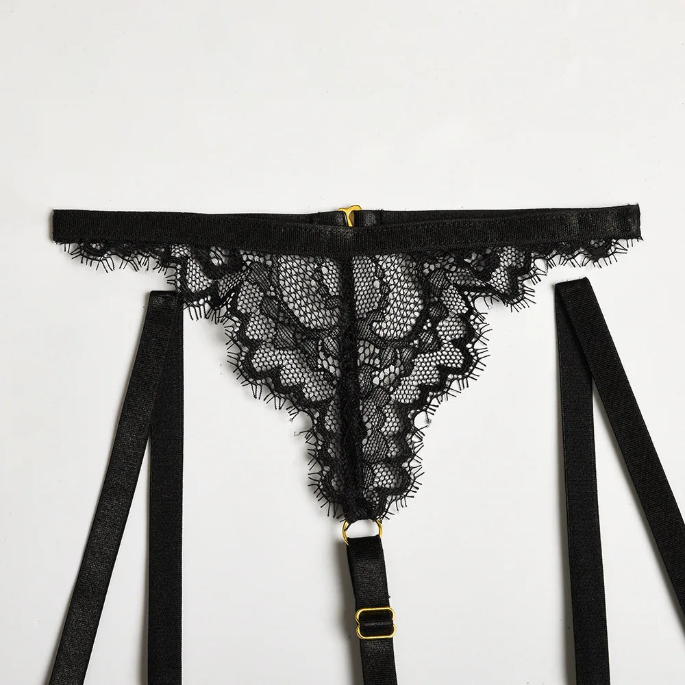Diccvicc Beautiful Lingerie Eyelash Elegant Transparent Lace Bra Panty Set Floral Embroidery Women Sexy Underwear Exotic Outfit