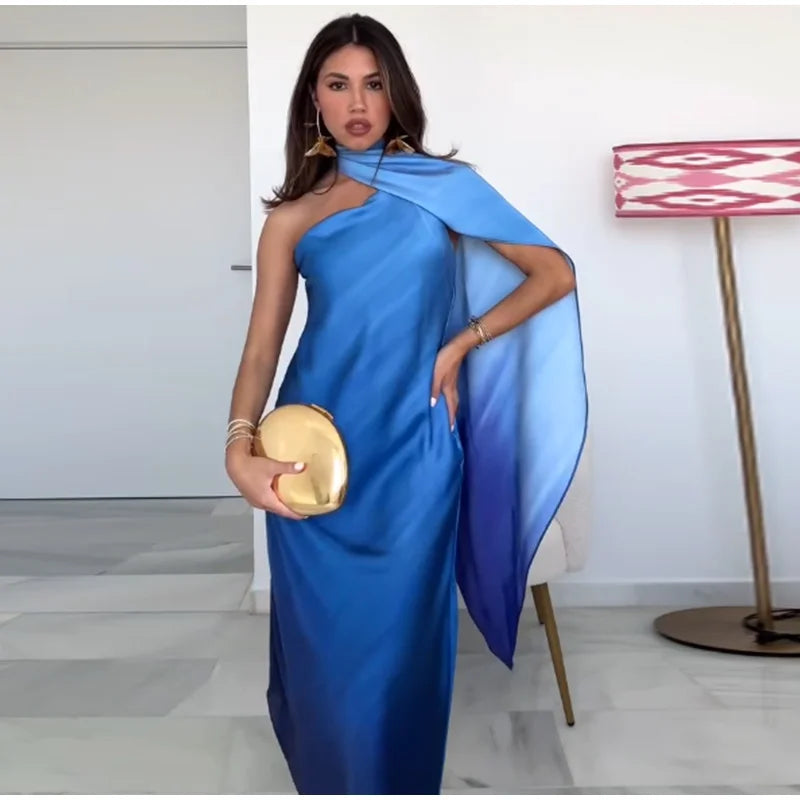 Scarf Collar Sleeveless Evening Dresses Women Backless Sexy 2025 Spring Loose High Waist Holiday Party Dress Female Elegant Robe