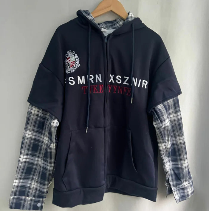 Patchwork Plaid Hoodies 2025 Women's Clothing Streetwear Fashion Sweatshirts Y2k Tops Thicked Hooded Casual Oversized Hoodie