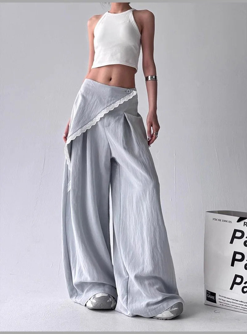 Zoki High Waist Streetwear Loose Pant Women Vintage Loose Design Wide Leg Trousers Casual All Match Summer Bf Hip Hop Pants New