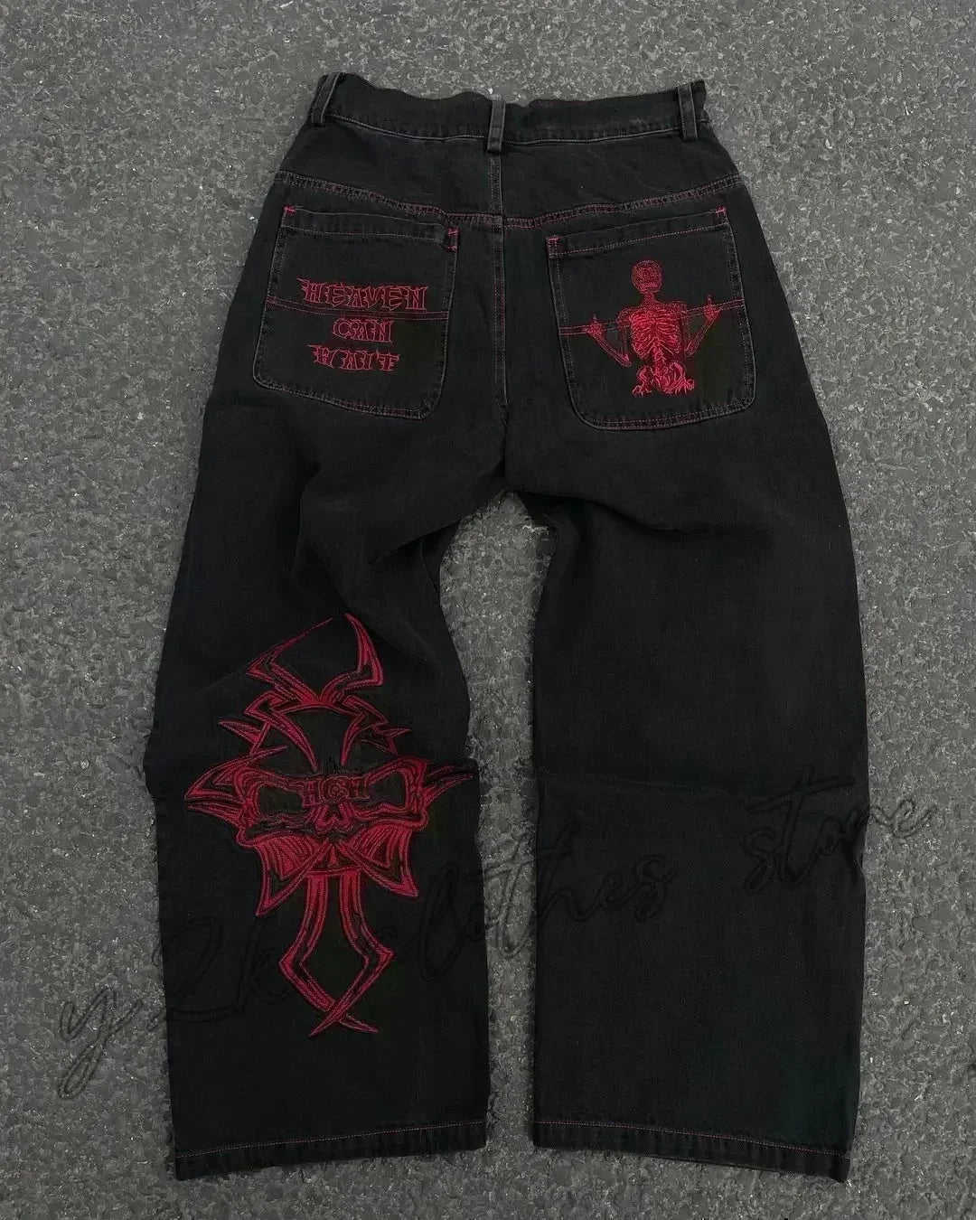 American Street Trend Letter Embroidered Loose Jeans Men Harajuku Y2K New Hip Hop Oversized Wide-leg Pants Unisex Mopping Jeans