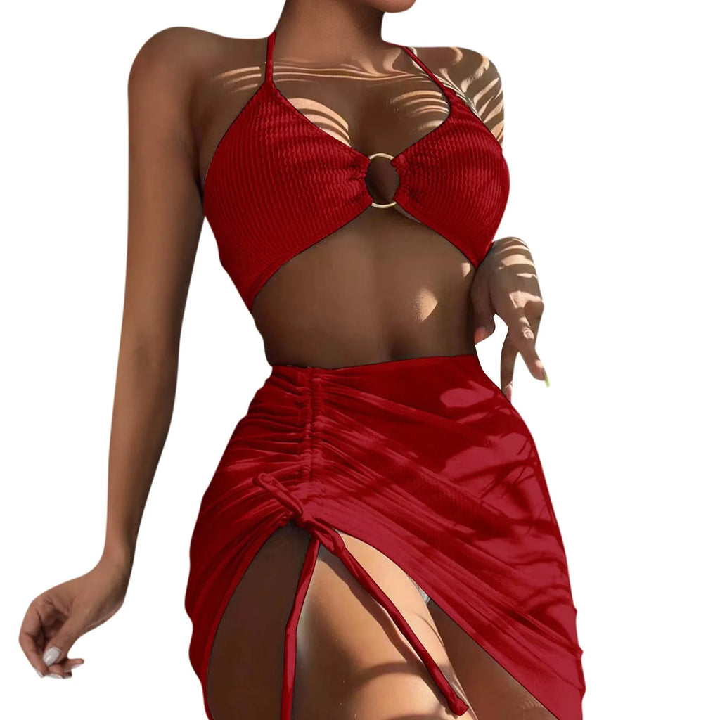 Women'S Summer Beach Swimwear Bikini Cover Up Four Piece Sexy Mesh Cover Up Three Pointed Bikini Swimsuit Fashion Beachwear