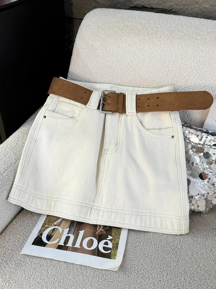 High Waist Embroidered Letter Denim  Skirt Slimming Women's Faion Commute Sle Cotton Blend ort Skirts