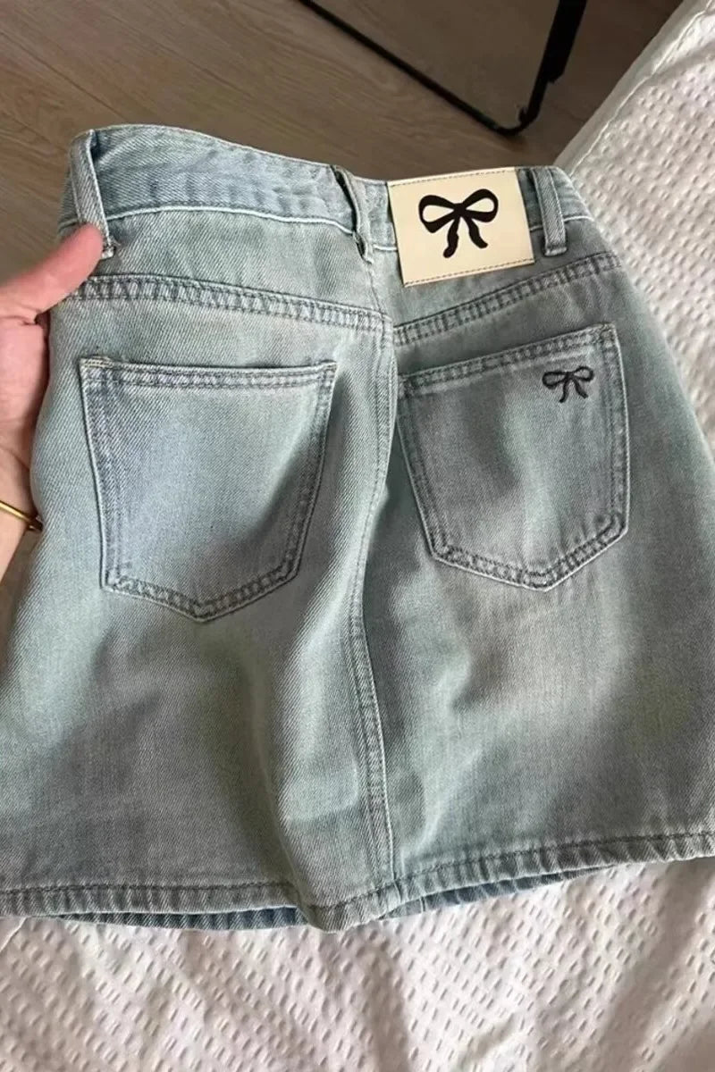 American Style Vintage Denim Skirt Women's Summer 2025 New Plus Size Slimming A- Line Mini Dress Hiding Belly Minimalist Design