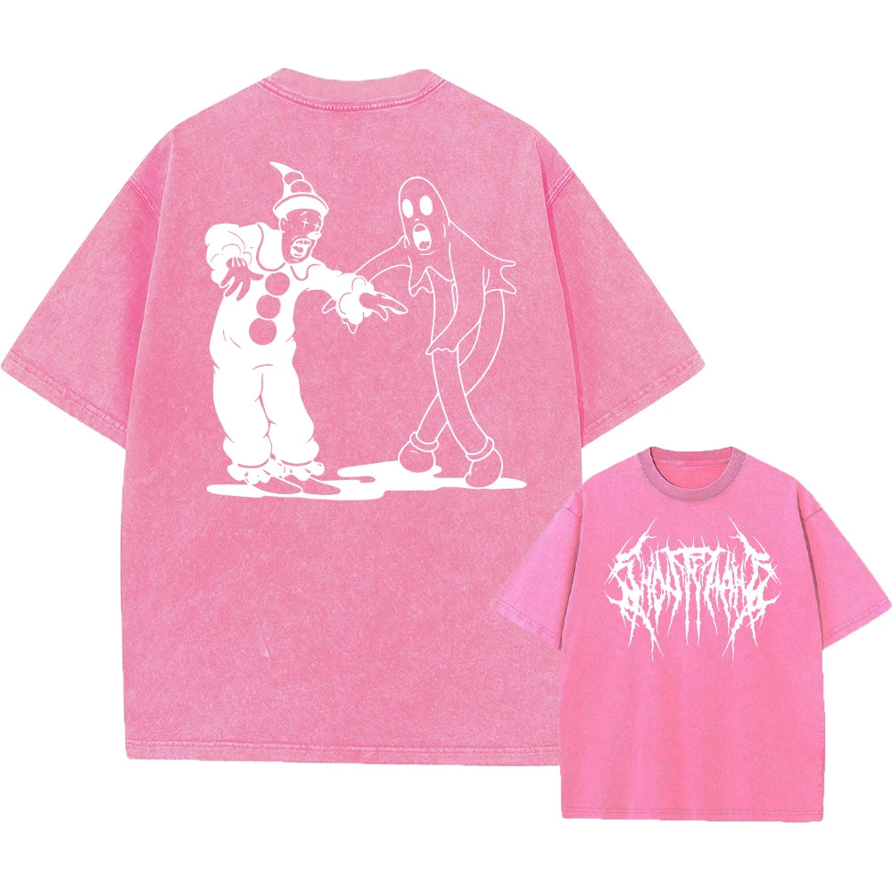 Ghostemane Double Sided Print Washed T-Shirt Oversized Men 100% Cotton Tshirt Hip Hop Metal Gothic Rock TShirt Streetwear Unisex