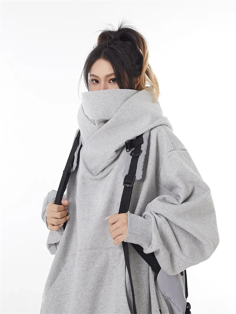 Autumn Solid Color Ninja Turtleneck Hoodies For Men Y2K Vintage Fleece Sweatshirts Hip Hop Japanese Streetwear Oversized Hoodie