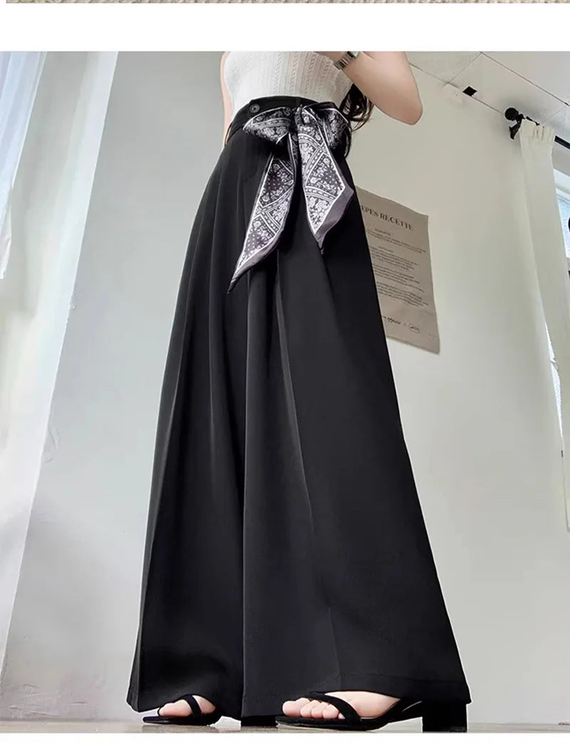 Zoki Chic Lace Up Suit Wide Leg Pant Women Elegant Loose High Waist Bow Trousers Korean Fashion Female Casual Sweet Pants New