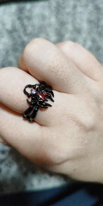 Goth Punk Retro Red Crystal Love Heart Cross Geometry Irregular Open Ring Set Y2K Halloween Accessories For Women Kpop Jewelry