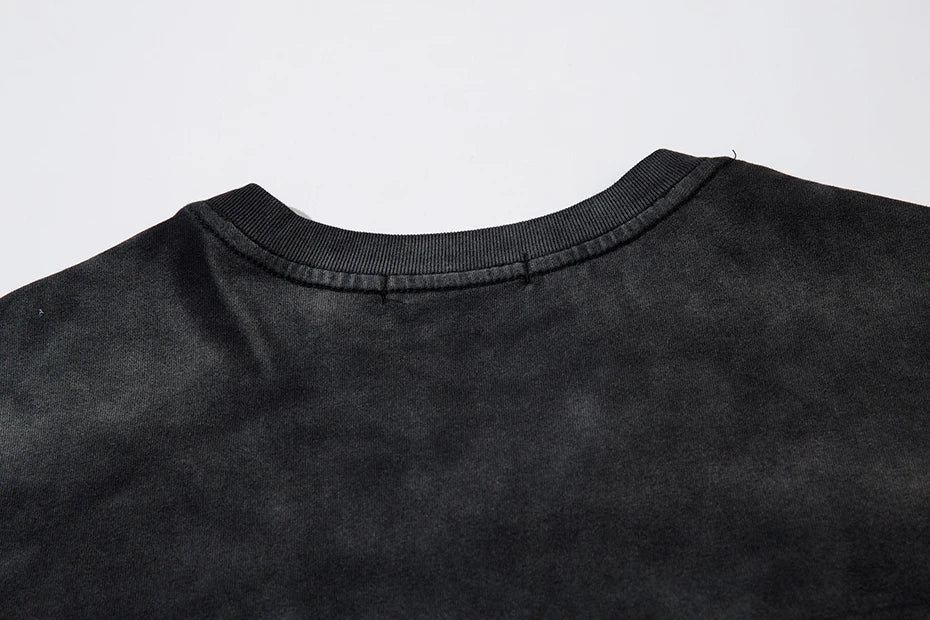 Distressed Ripped T Shirts Metal Star Tee Emrboidery Vintage Loose Tshirt 2025 Men Harajuku Streetwear Oversized Hip Hop T-shirt