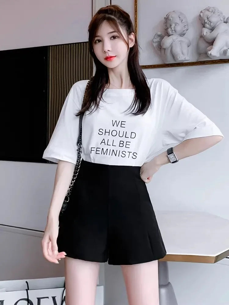 Korean Style High-waisted Slimming Women's Shorts Petite Spring Loose-fit 2024 New A- line Sexy Hot Pants Outer Wear