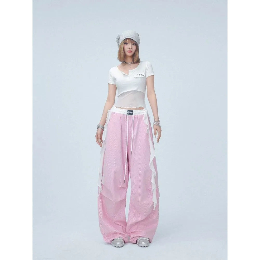 Pink Camo Cargo Pants with Stripes High Waist Streetwear for Women Hip Hop Jogger Pants Trendy Activewear cargo pants women