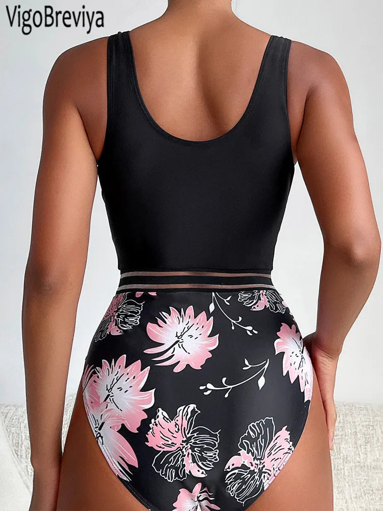 VigoBreviya 2025 Sexy Print Patchwork Swimwear Women Cross Push UP One Piece Swimsuit Monokini Backless Summer Bathing Suit