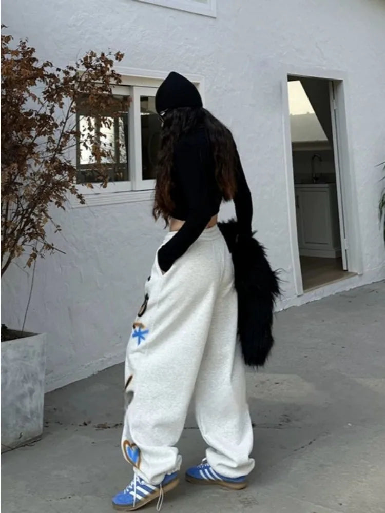 HOUZHOU Y2k Vintage Baggy Sweatpants Oversize Woman Korean Style Harajuku Thick Pants Streetwear Hip Hop Trousers Winter Spring