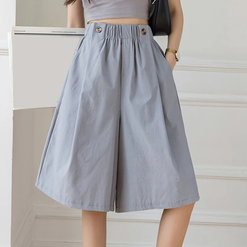 ZANZEA Women Shorts Fashion High Waist Wide Leg Pants 2025 Summer Elastic Waist Pantalons Casual Solid Pockets Vintage Shorts